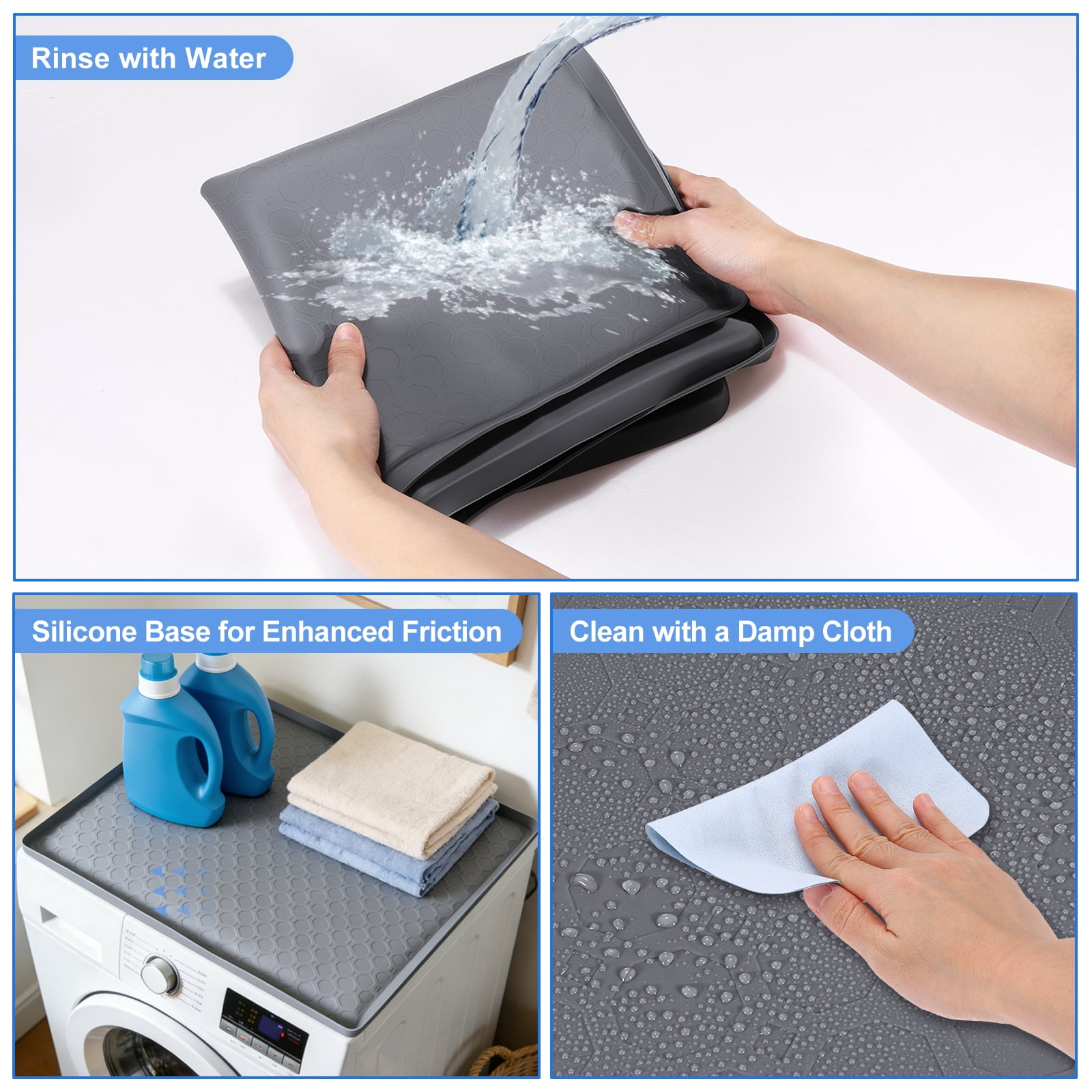 Uxcell 2Pcs Washer and Dryer Top Protector Mat (19.7" x 19.7") - Non-Slip Heat-Resistant Leak-Proof Washable, Silicone Washing Machine Top Cover Pad for Home/Kitchen/Laundry Room, Gray