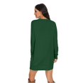 thumbnail image 6 of Women's Casual Dress Long Sleeve Round Neck Solid Color with Pocket Classic Fit Midi Dress for Spring Fall Everyday,Army Green,L, 6 of 8