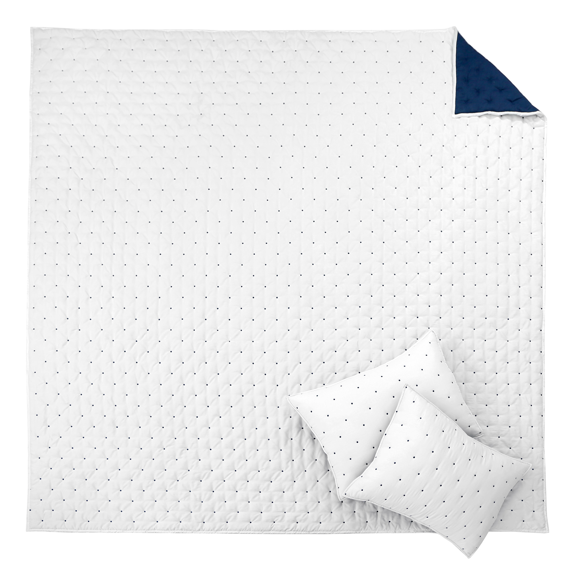 Levtex Home - Embroidered Swiss Dot Quilt Set - Full/Queen Quilt and Two Standard Shams - Dot - Navy and White - Quilt (88x92in.) and Shams (20x26in.) - Reversible - Polyester