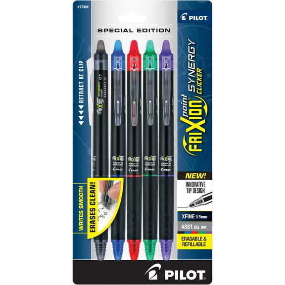 Pilot FriXion Synergy Clicker Erasable Gel Pens, Extra Fine Point, Assorted Ink, 5 Count