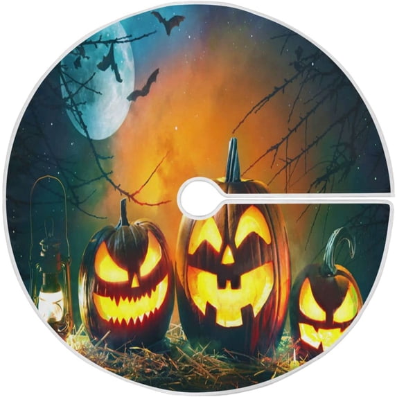 FMSHPON Halloween Pumpkin Xmas Christmas Tree Skirt Stand Mat for Holiday Party Decoration Indoor Outdoor 48 inches