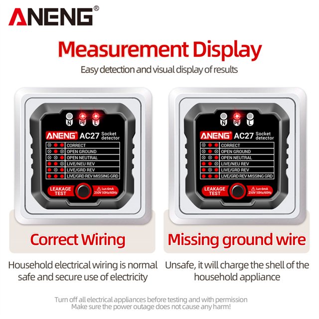 Instrumentos de prueba del detector de voltaje del comprobador de toma de corriente ANENG AC27 (negro de EE. UU.) Ndcxsfigh Para estrenar