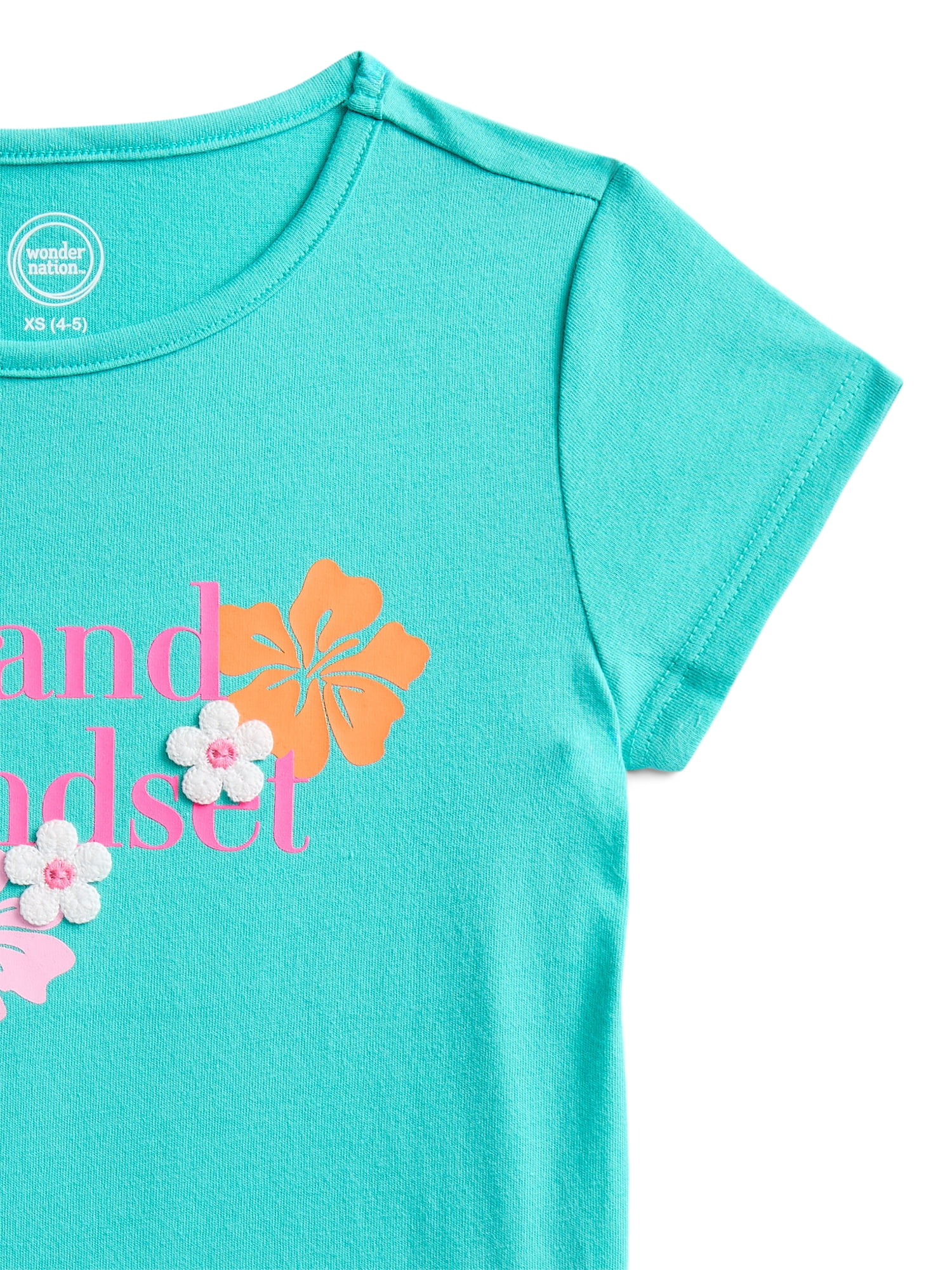 Wonder Nation Girls Embellished Graphic Tee with Short Sleeves, Sizes 4-18 & Plus