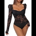thumbnail image 2 of Body de Larga con Encaje Floral Transparente para Mujer, Top con Escote Corazón Negro L, 2 of 10