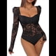 thumbnail image 2 of Body de Larga con Encaje Floral Transparente para Mujer, Top con Escote Corazón Negro XL, 2 of 10