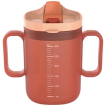 Elderly Spill Proof Cup with Handles - 300ml / 10oz Adult Sippy Cup, One Hand Open Lid, Easy Grip & Food Safe Silicone Straw, Lightweight Coral