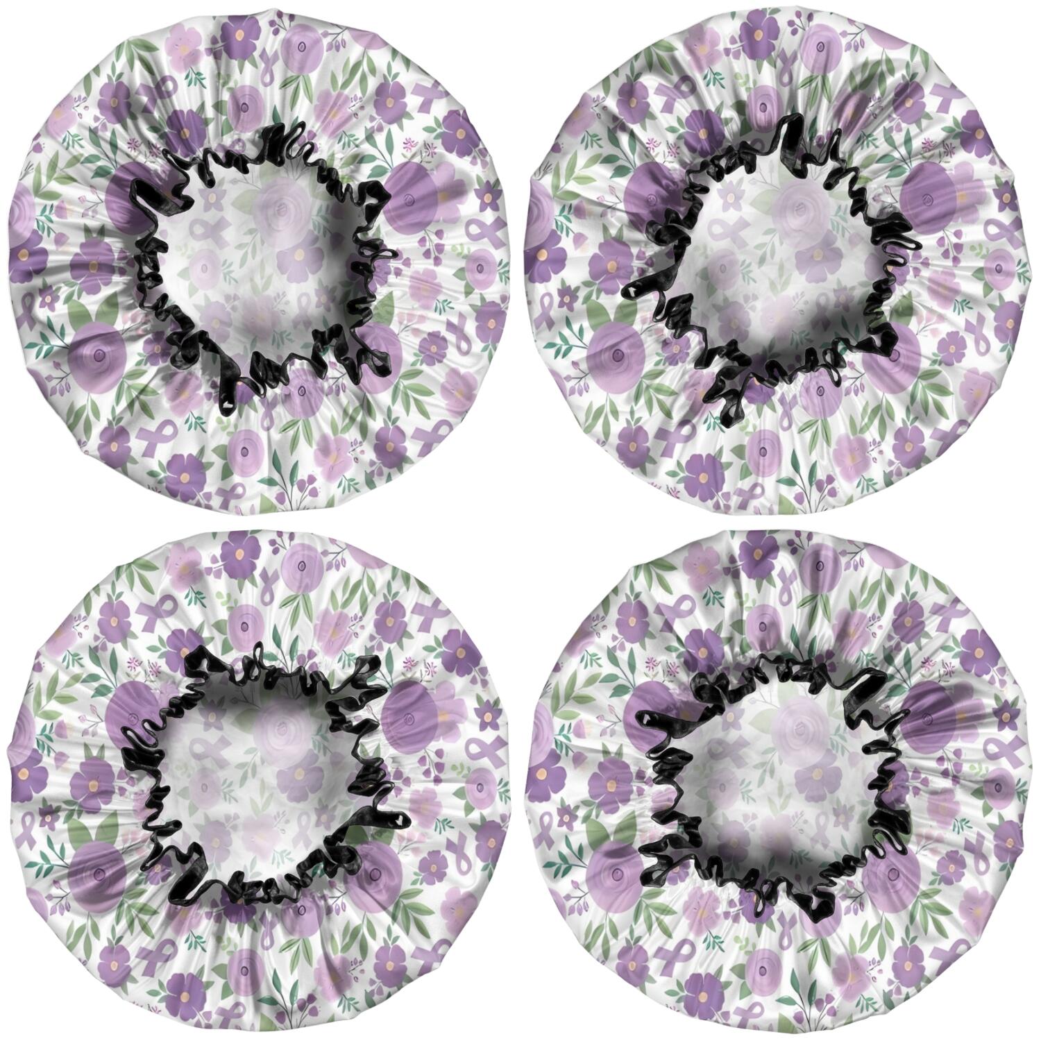 Shower Caps,Pioneer Flower Floral Print Pattern Waterproof Shower Cap for Women 4 Pieces,Double Reusable Hair Cover for Shower PEVA Elastic Stretch Hem