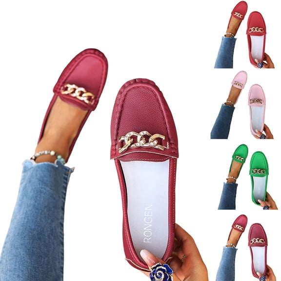 Loafers for Women Comfortable Slip On Business Work Flats Shoes Casual Loafer Flat Sole Women's Casual Plus Size Loafers with Metal Chain