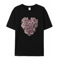 thumbnail image 5 of T Shirts for Women Short Sleeve Cotton Crewneck T-Shirt, Valentines Pink Rose Flower Tee Tops Casual Basic T-Shirts, XS-5XL Black 3XL, 5 of 7