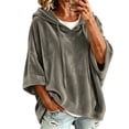 thumbnail image 2 of FAHUOMU Women's Pullover Hoodies Three Quarter Sleeve Drawstring Velour Tops Casual Loose Fit Warm Fall Winter Clothes, 2 of 9