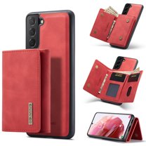 ELEHOLD 2 IN 1 Wallet Case for Samsung Galaxy S24, PU Leather Magnetic Detachable Card Holder Cash Pocket Kickstand Function Full Protective Cover for Samsung Galaxy S24, Red