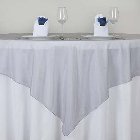 

TABLECLOTHSFACTORY Silver Organza Table Overlay 72X72 (Table Toppers)