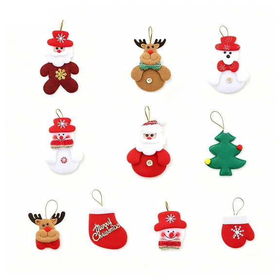 chaungfeng Fabric Christmas Dolls, 10-Piece Ornament Set, Assorted Character Pendants, for Tree, Gift, Home, Festival, Display
