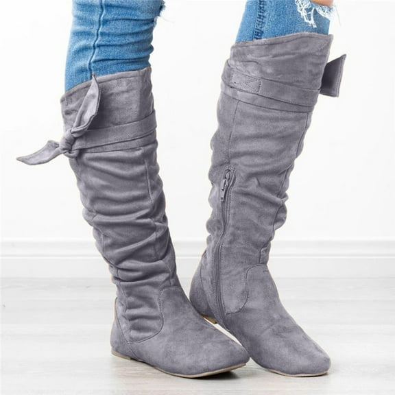 Tejiojio Women's Ladies Fashion Casual Beautiful Knotted Knee-high Long Boots Flat Shoes