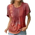 thumbnail image 2 of up to 60% off Gifts Usmixi Shirts for Women Plus Size Cold Shoulder Vintage Graphics Tunic Tops Tees Summer Trendy Floral Print Short Sleeve Round Neck Ladies Blouses Red l, 2 of 6