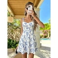 thumbnail image 4 of Blue Floral Print Summer Cami Dress For Women Casual Sundress A-Line Fit Flare Skirt, 4 of 4
