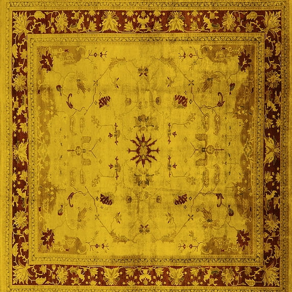 Ahgly Company Indoor Square Oriental Yellow Industrial Area Rugs, 4' Square