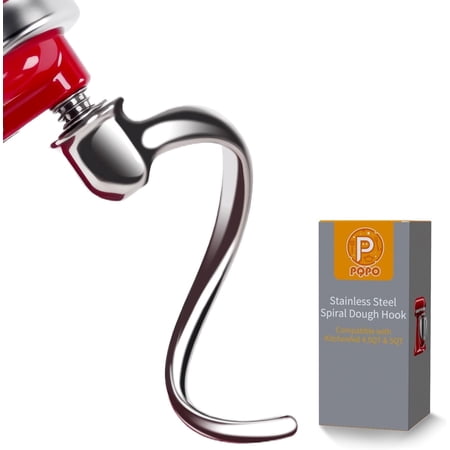 PQPO Stainless Steel Spiral Dough Hook for 4.5-5 Quart Tilt-Head Stand Mixers, Dishwasher Safe