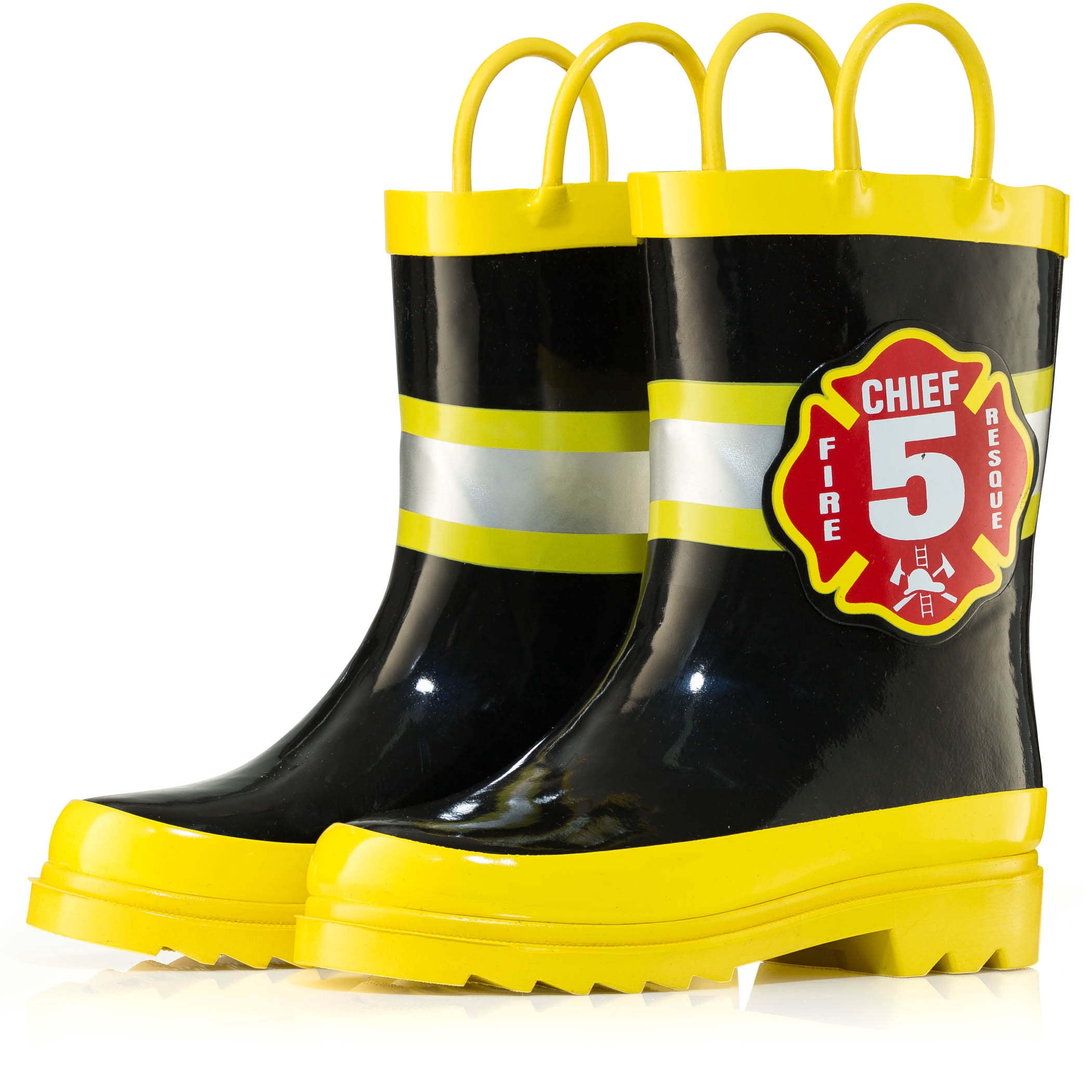 Puddle Play Boys Black Fire Chief Rubber Rain Boots - Size 9 Toddler
