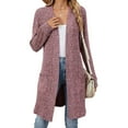 thumbnail image 4 of Women'S Fall Fashion Light-Weight Soft Knit Cardigan Long Sleeve Open Front Coat with Pockets Purple Red M, 4 of 9