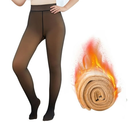 

Women Control Top Fake Translucent Warm Leggings Fleece Lined Tights Stretch