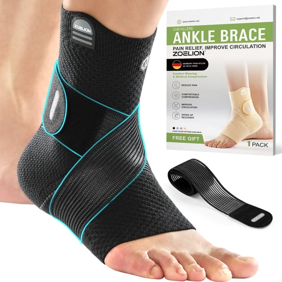 Zoelion Adjustable Ankle Brace with Detachable Straps, Plantar Fasciitis Relief Compression Ankle Sleeve,Black,L