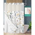 thumbnail image 2 of No Hook Shower Curtains with Snap in Liner, Rustic Botanical Leaves Waterproof Fabric Shower Curtain, Spring Wildflowers Floral Double Layers & See-Through Top Window Bathroom Curtains 72''x96'', 2 of 6