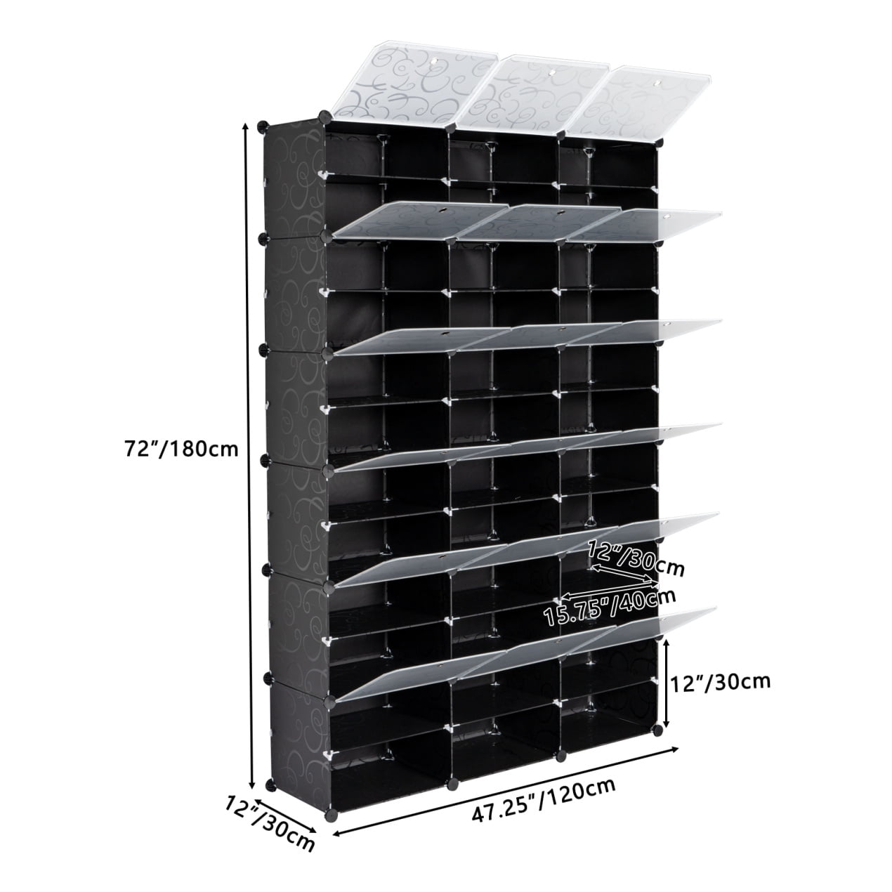 12-Tier Portable 72 Pair Shoe Rack Organizer 36 Grids, Expandable Shoe Storage Cabinet, Free Standing Stackable Space Saving Shoe Rack with Doors Expandable Stackable for Heels, Boots, Slippers