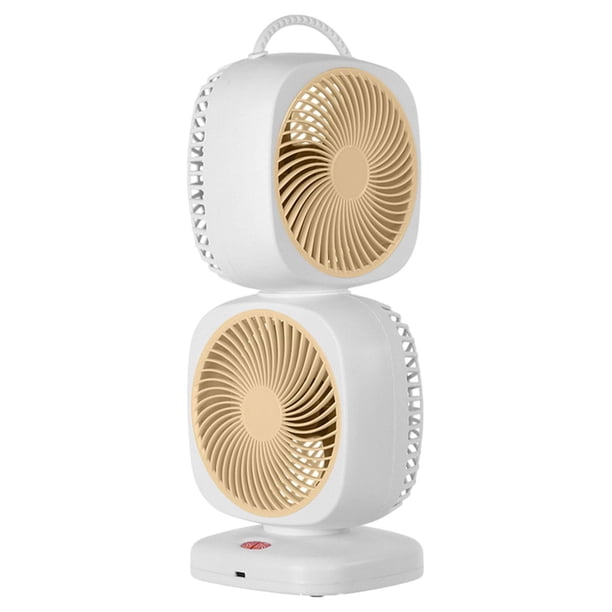 Ventilador giratorio de doble capa, recargable, práctico, compacto, 5 velocidades ajustables Amarillo