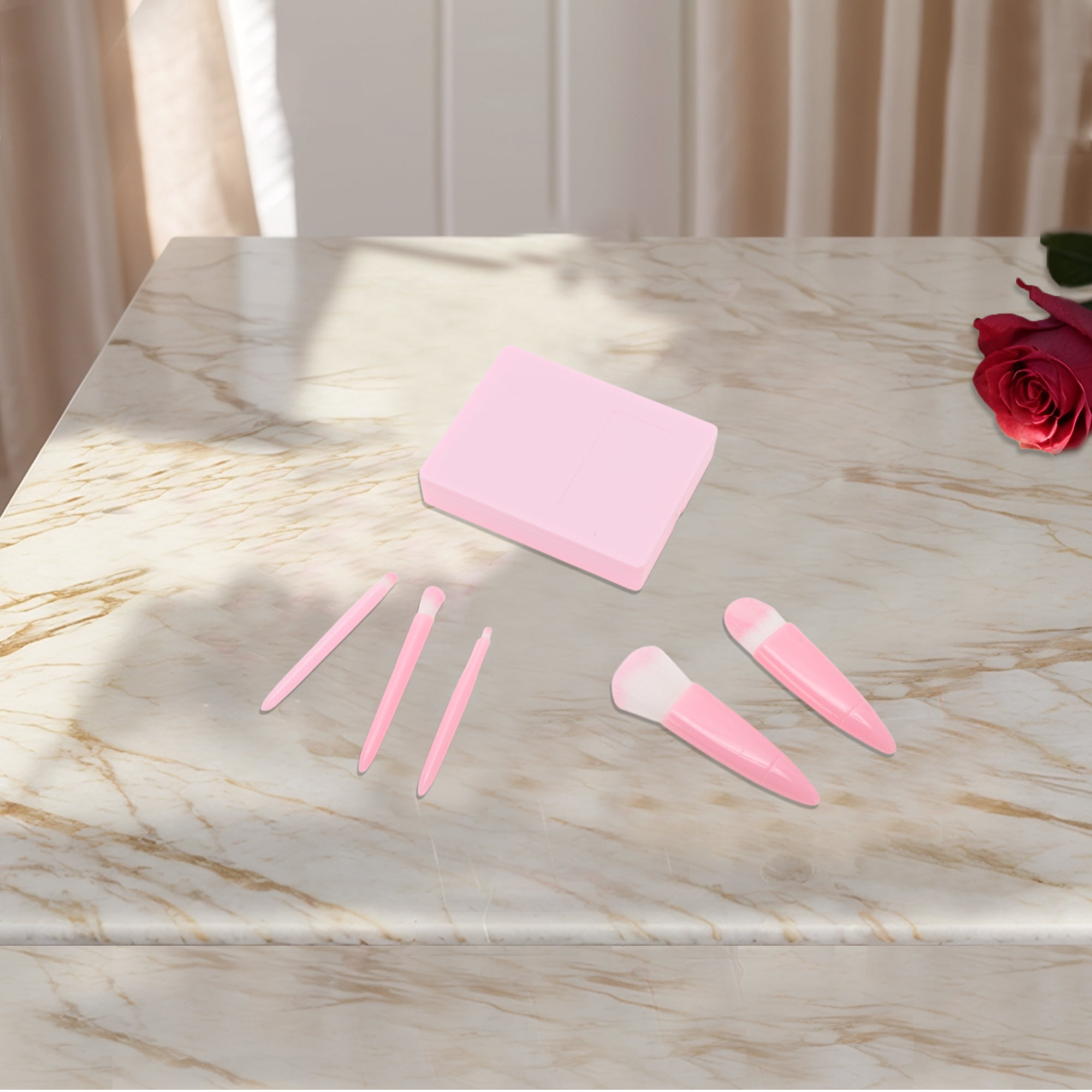 Unique Bargains 1 Set Convenient Makeup Brush Kit for Bathroom Pink