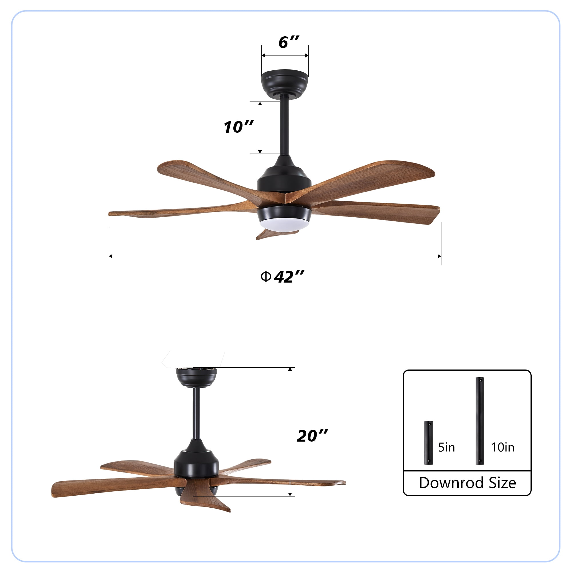 Leumius 42" Solid Wood Blades Ceiling Fan with Light and Remote Control,Quiet DC Motor 5 Blade Ceiling Fans 6 Speed Levels,Reversible for Patio Living Room Bedroom Office Black