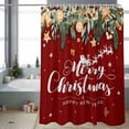 thumbnail image 2 of Merry Christmas Bathroom Shower Curtain Xmas Gold Ball Bell Star Berry Bowknot Green Leaf Red Waterproof Washable Shower Curtains for Bathtub Bath Decor with Grommets and Hook 54 X 78 Inch, 2 of 8