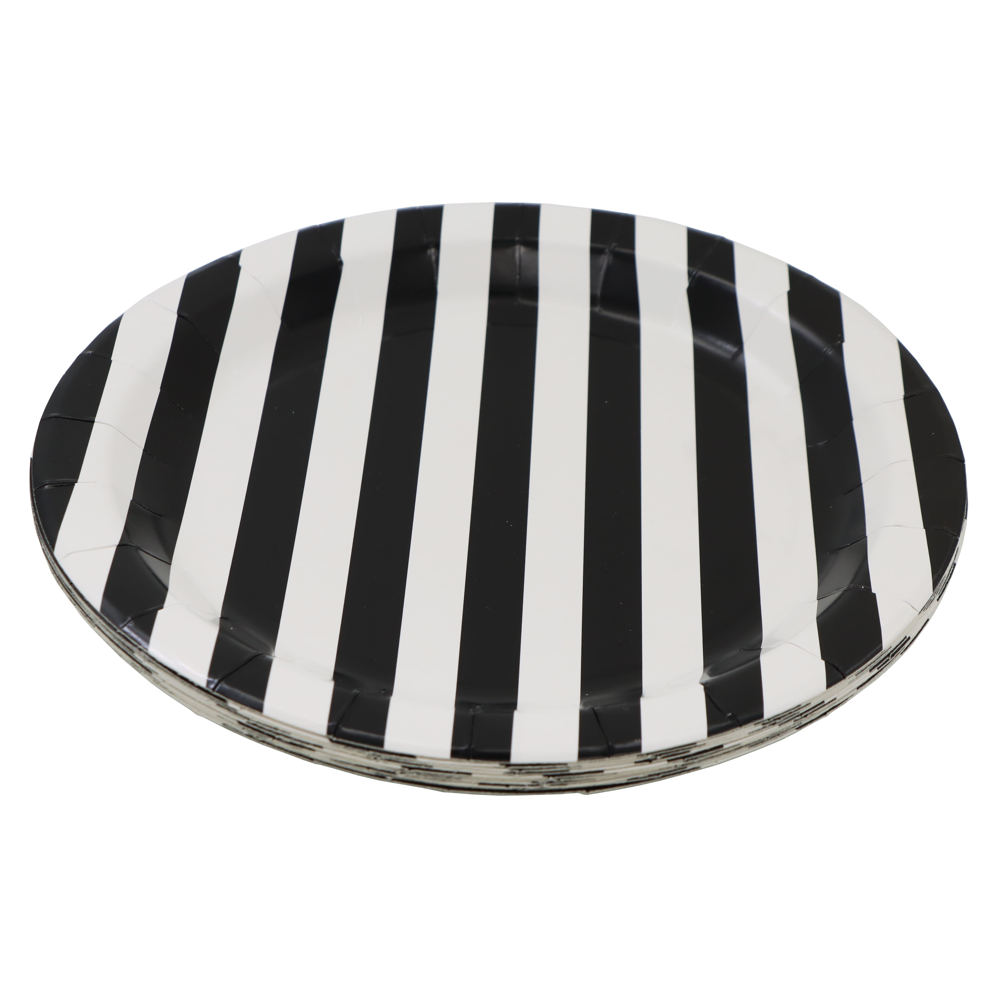 Celebrate It Paper Plates - Black & White Striped Disposable Dinner Plates, Black/White, 9", 12 Packs (120 Total)