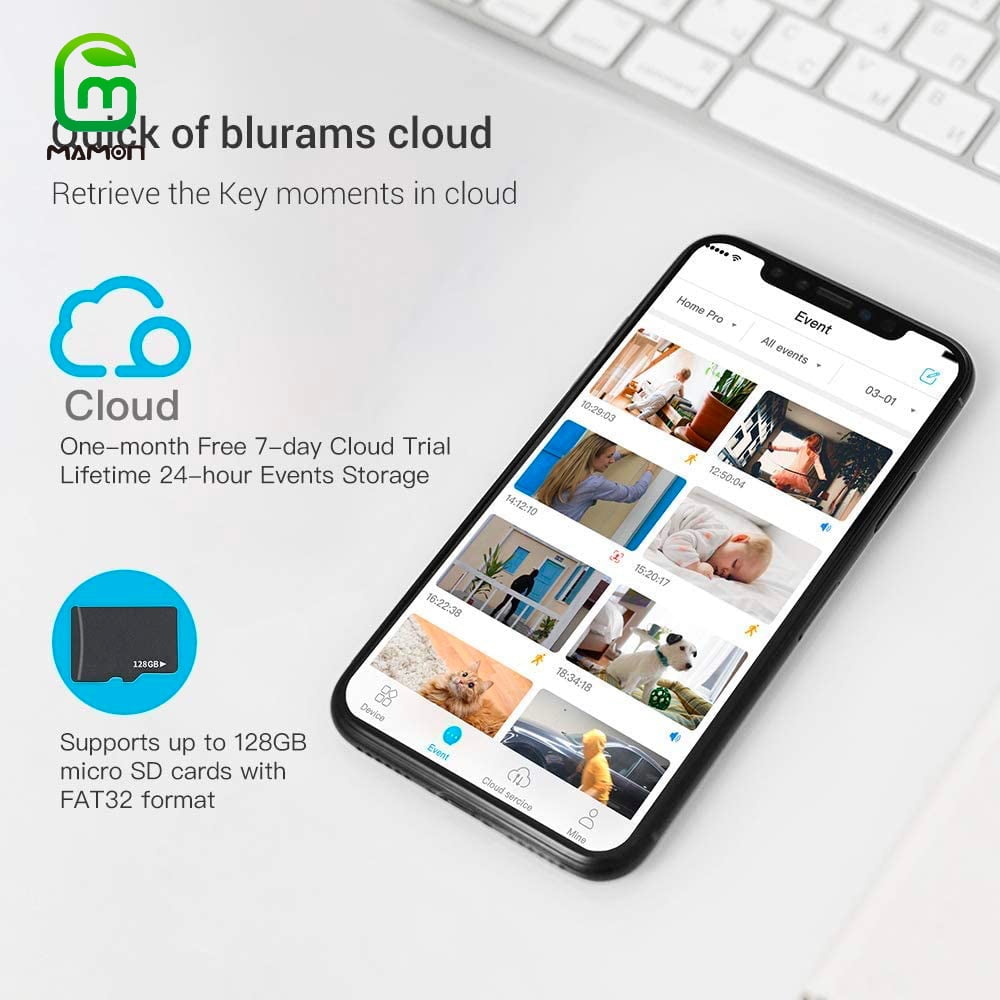 MAMON Baby Monitor Indoor Security WiFi Camera 3MP 1296P with Pan Tilt Zoom/ Motion Alerts Ideal for Baby and Pet Home Security Multiple Storage Options