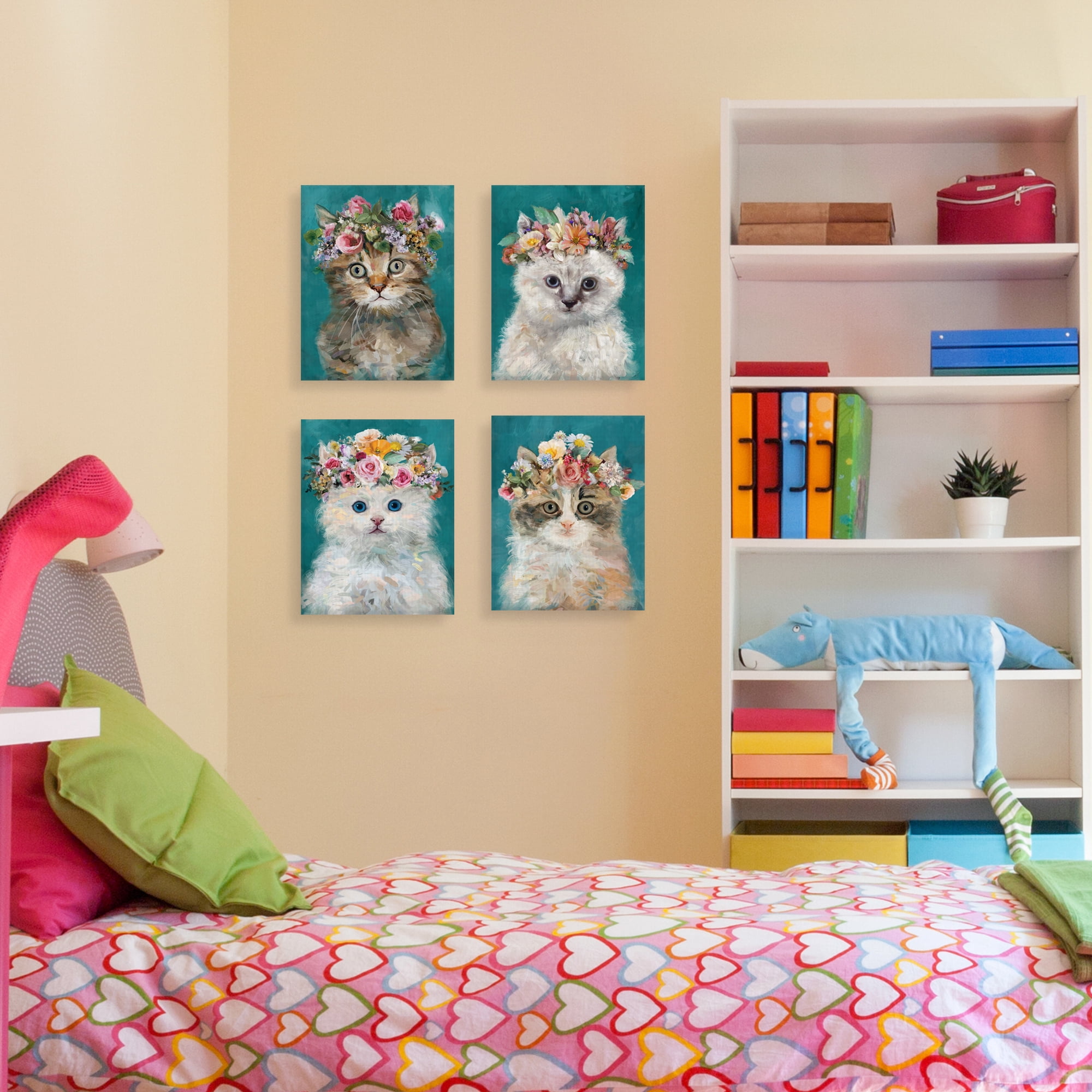 Flower Power Kitty I, II, III, & IV by Studio Arts Set of Canvas Art Prints