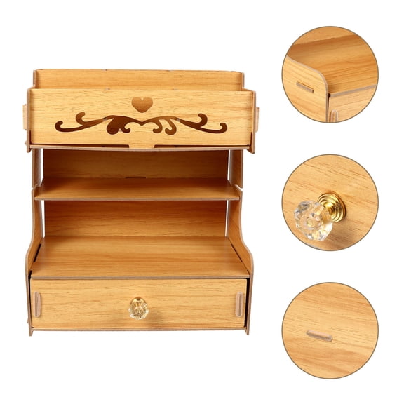 SHOWERORO Wooden Desk Organizer Brown 1 Set 10x8.3x5.9 Inches Office Storage Tray