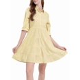 thumbnail image 2 of Womens Striped Button Down Midi Shirt Dress Casual Loose Cuffed Long Sleeve Mid Long Dresses Yellow S, 2 of 9