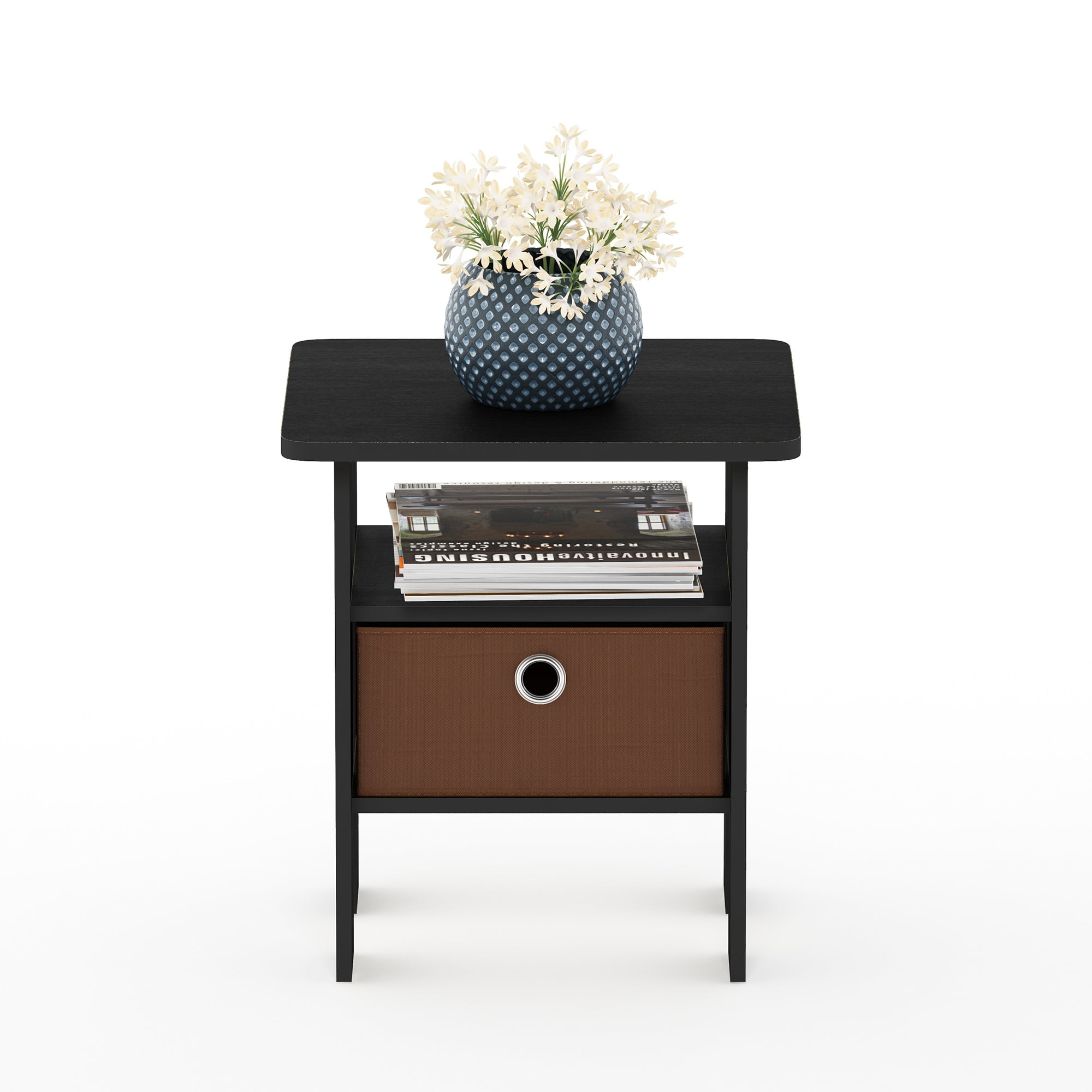 Furinno Andrey End Table with Bin Drawer, Americano/Medium Brown