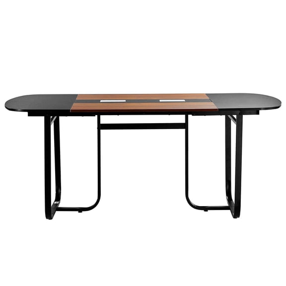 6 Foot Oval Office Conference Table Seats 6-8 People Modern Seminar Table with Metal Legs Black Brown Easy Assembly for Offices Boardrooms Meeting Rooms