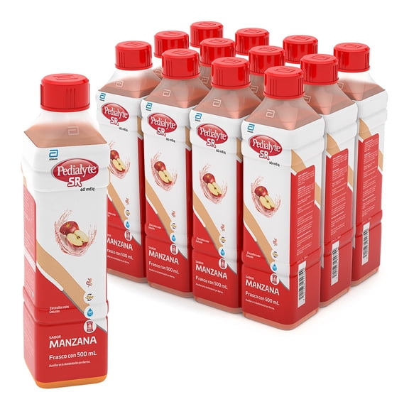 Solución Oral Pedialyte SR 60 mEq Manzana para Deshidratación Leve Pack 12 de 500ml c/u