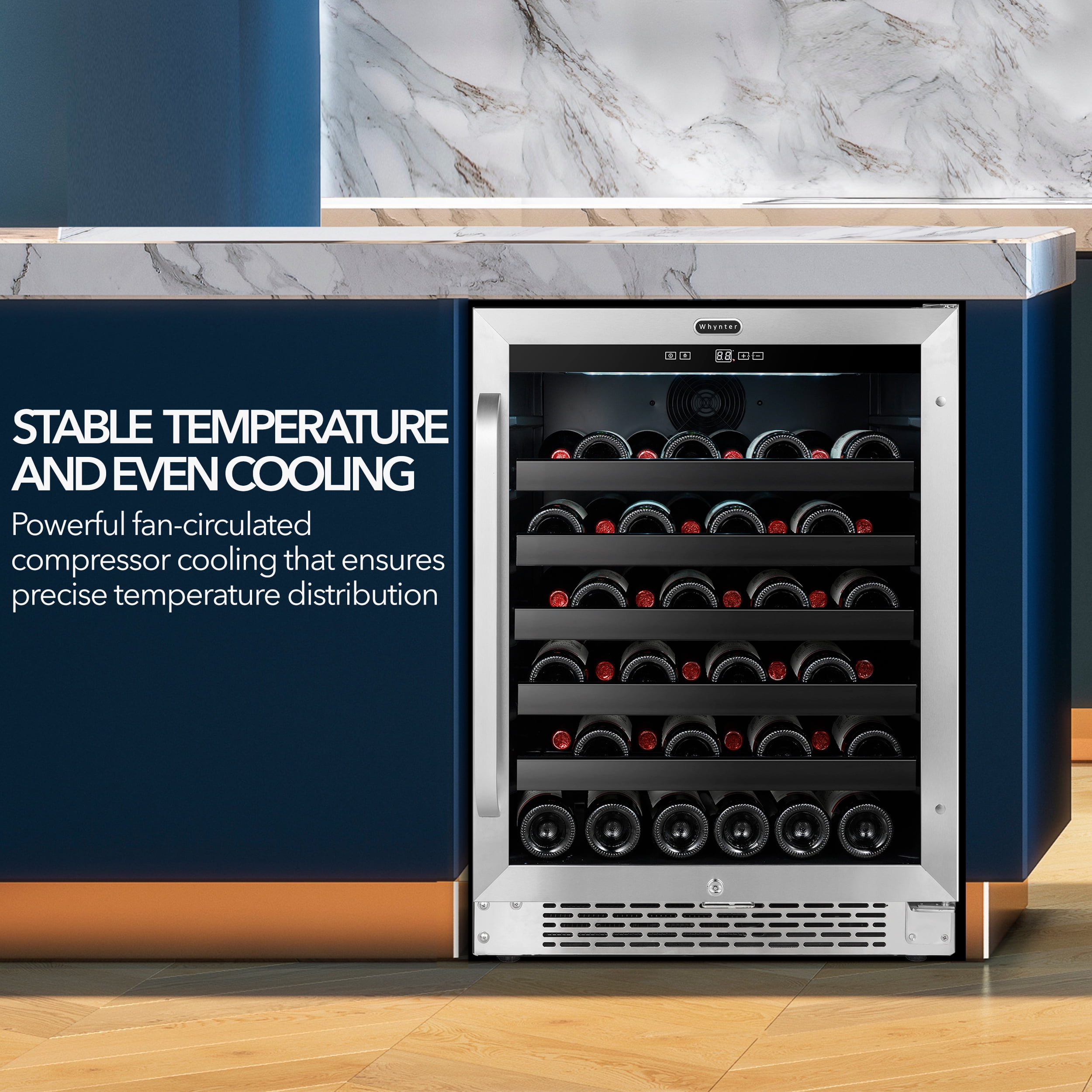 Whynter BWR-408SB 24" Built-In 46 Bottle Undercounter Stainless Steel Wine Refrigerator with Reversible Door, Digital Control, Lock, and Carbon Filter