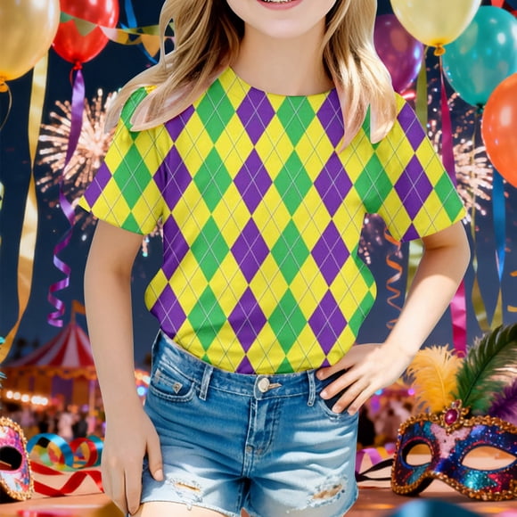 Kids Girls Carnival T-shirt Carnival T-shirt Yellow Short Sleeve Festival Tops Casual Party and Festival 3-4 Years Girls Clothes