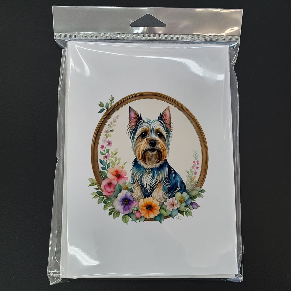 Silky Terrier and Flowers Greeting Cards and Envelopes Pack of 8 7 in x 5 in