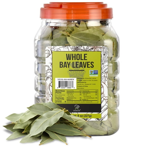 Soeos Bay Leaves, 8 KEF28 oz (227g), Non-GMO Verified, Dried Bay Leaf, Freshly Packed to Keep Fresh, Bay Laurel Herbs for Cooking,Bay Laurel Leaf, Dried Bay Leaves