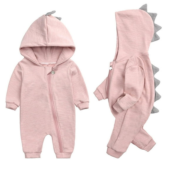 QISIWOLE Toddler Baby Girl Boy Long Sleeved Cartoon Dinosaur Hooded Jumpsuit Romper Suit Clearance