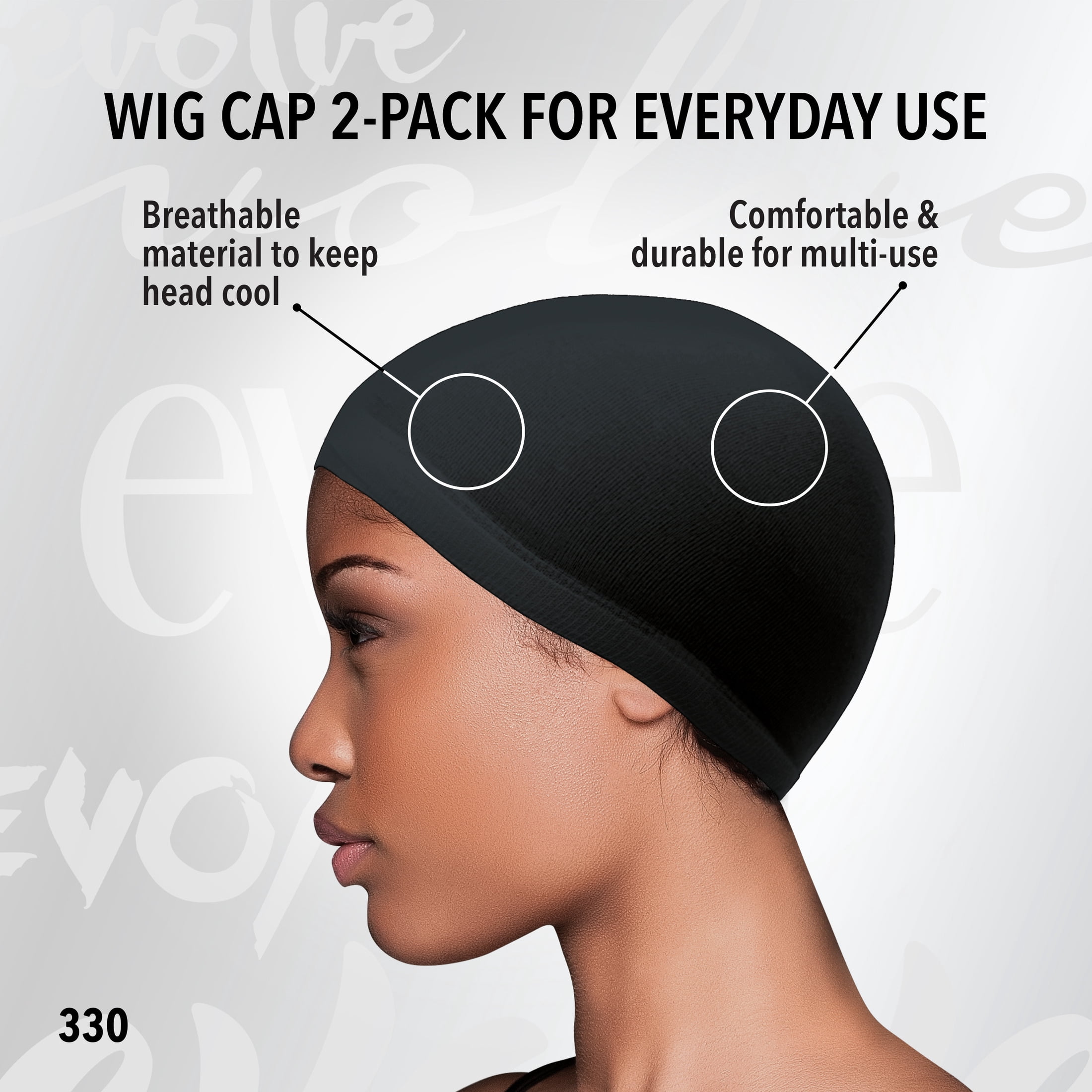 (8 pack) Evolve Wig Cap Black