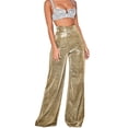 thumbnail image 4 of Mujer Pantalones Casuales Glitter Lentejuela Pierna Ancha Cintura Alta Rectos Largos para Todas las Temporadas Dorado L, 4 of 7