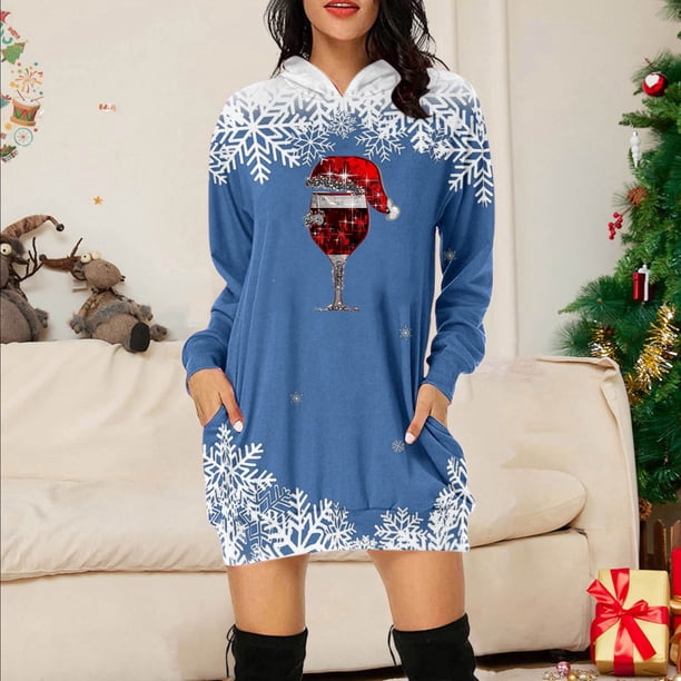WILLBEST Vestido Lino - Sudadera Larga Con Estampado Navideño Para Mujer, Informal Y Cómoda, Para Vacaciones, Elegante Y Acogedor Para La Temporada De Invierno.