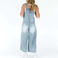 thumbnail image 5 of Hvot&aat Women’s Casual Rompers Loose Adjustable Strap Denim Bib Overall Jeans Distressed Wide Leg Jumpsuit, 5 of 6