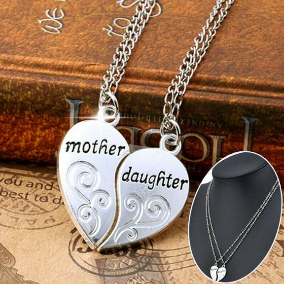Walbest 2Pcs/Set Silver Necklace Mom Mother & Daughter Love Heart Pendant Charm Chain, Necklace Chain Length: 19.69"